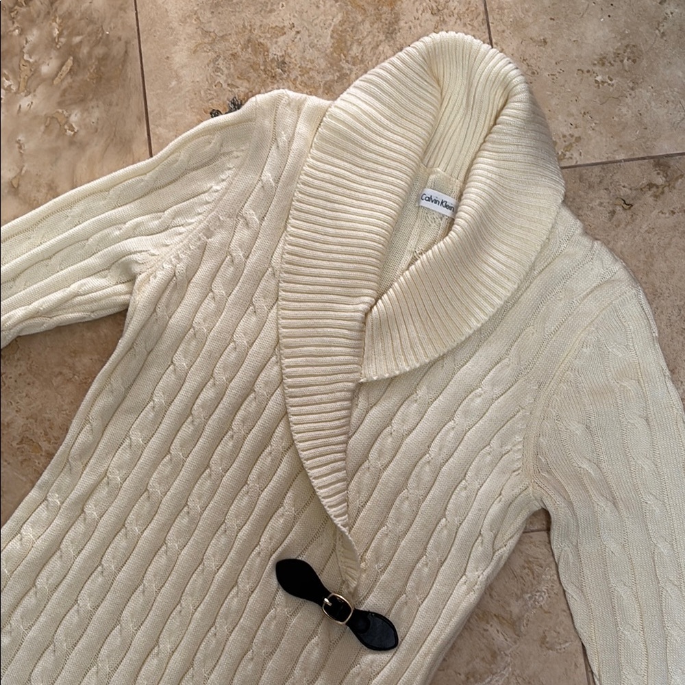 Calvin Klein Elegant Cream Cable Knit Sweater Dress. Size Medium - Picture 5 of 6